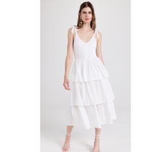 en saison croix white tiered eyelet midi summer sun dress size small